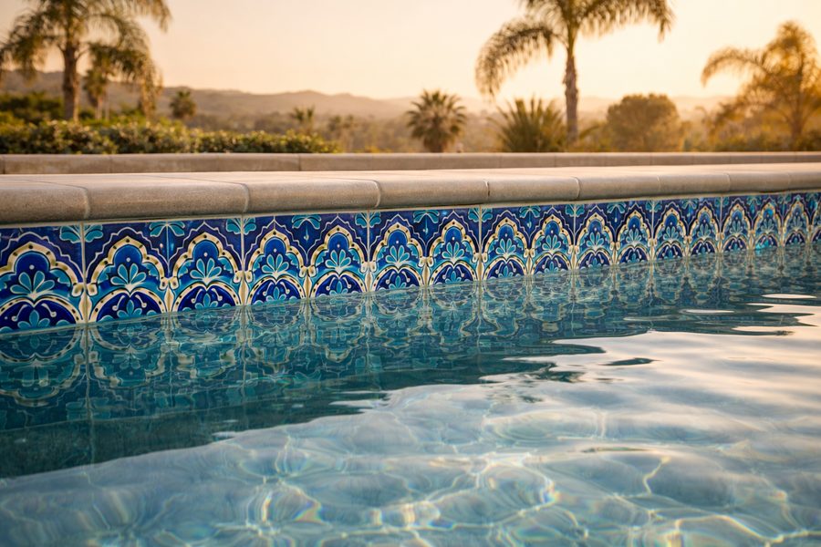Pool with decorative tile waterline